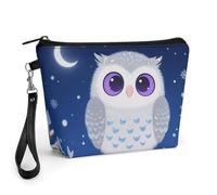 FodPand Small Makeup Bag with Handle - PU Leather Cute Owl Cosmetic Bag for Purse Travel Makeup Organizer Toiletry Pouch Portable Zipper Make Up Pouch for Women 8.9x2.6x5.7 in