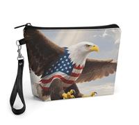 FodPand Small Makeup Bag with Handle - PU Leather Eagle Cosmetic Bag for Purse Travel Makeup Organizer Toiletry Pouch Portable Zipper Make Up Pouch for Women 8.9x2.6x5.7 in