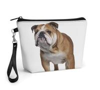 FodPand Small Makeup Bag with Handle - PU Leather English-Bulldog Cosmetic Bag for Purse Travel Makeup Organizer Toiletry Pouch Portable Zipper Make Up Pouch for Women 8.9x2.6x5.7 in