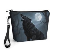 FodPand Small Makeup Bag with Handle - PU Leather Ferocious Howling Wolf Cosmetic Bag for Purse Travel Makeup Organizer Toiletry Pouch Portable Zipper Make Up Pouch for Women 8.9x2.6x5.7 in