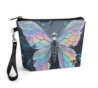 FodPand Small Makeup Bag with Handle - PU Leather Fish Scale Butterfly Cosmetic Bag for Purse Travel Makeup Organizer Toiletry Pouch Portable Zipper Make Up Pouch for Women 8.9x2.6x5.7 in