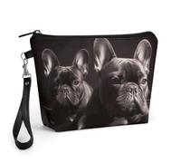 FodPand Small Makeup Bag with Handle - PU Leather French Bulldog Cosmetic Bag for Purse Travel Makeup Organizer Toiletry Pouch Portable Zipper Make Up Pouch for Women 8.9x2.6x5.7 in