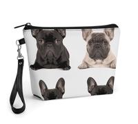 FodPand Small Makeup Bag with Handle - PU Leather French Bulldog Cosmetic Bag for Purse Travel Makeup Organizer Toiletry Pouch Portable Zipper Make Up Pouch for Women 8.9x2.6x5.7 in