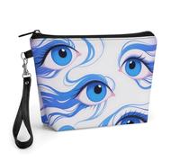 FodPand Small Makeup Bag with Handle - PU Leather Funny Blue Eyes Cosmetic Bag for Purse Travel Makeup Organizer Toiletry Pouch Portable Zipper Make Up Pouch for Women 8.9x2.6x5.7 in