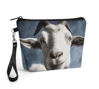 FodPand Small Makeup Bag with Handle - PU Leather Goat Cosmetic Bag for Purse Travel Makeup Organizer Toiletry Pouch Portable Zipper Make Up Pouch for Women 8.9x2.6x5.7 in