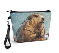 FodPand Small Makeup Bag with Handle - PU Leather Groundhog in The Snow Cosmetic Bag for Purse Travel Makeup Organizer Toiletry Pouch Portable Zipper Make Up Pouch for Women 8.9x2.6x5.7 in