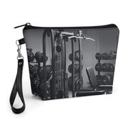 FodPand Small Makeup Bag with Handle - PU Leather Gym Equipment Cosmetic Bag for Purse Travel Makeup Organizer Toiletry Pouch Portable Zipper Make Up Pouch for Women 8.9x2.6x5.7 in