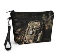FodPand Small Makeup Bag with Handle - PU Leather Hunting Camo Cosmetic Bag for Purse Travel Makeup Organizer Toiletry Pouch Portable Zipper Make Up Pouch for Women 8.9x2.6x5.7 in