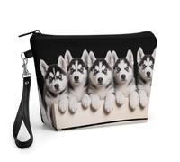 FodPand Small Makeup Bag with Handle - PU Leather Husky Dog Cosmetic Bag for Purse Travel Makeup Organizer Toiletry Pouch Portable Zipper Make Up Pouch for Women 8.9x2.6x5.7 in