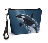 FodPand Small Makeup Bag with Handle - PU Leather Killer Whale Cosmetic Bag for Purse Travel Makeup Organizer Toiletry Pouch Portable Zipper Make Up Pouch for Women 8.9x2.6x5.7 in