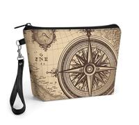 FodPand Small Makeup Bag with Handle - PU Leather Law of The Compass Navigation Cosmetic Bag for Purse Travel Makeup Organizer Toiletry Pouch Portable Zipper Make Up Pouch for Women 8.9x2.6x5.7 in