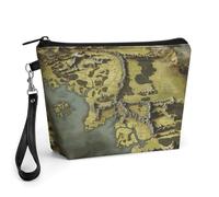 FodPand Small Makeup Bag with Handle - PU Leather Middle Earth Map Cosmetic Bag for Purse Travel Makeup Organizer Toiletry Pouch Portable Zipper Make Up Pouch for Women 8.9x2.6x5.7 in