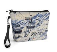 FodPand Small Makeup Bag with Handle - PU Leather Mount Horsney Ski Lift Cosmetic Bag for Purse Travel Makeup Organizer Toiletry Pouch Portable Zipper Make Up Pouch for Women 8.9x2.6x5.7 in
