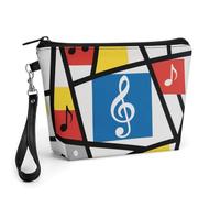 FodPand Small Makeup Bag with Handle - PU Leather Music Notes Cosmetic Bag for Purse Travel Makeup Organizer Toiletry Pouch Portable Zipper Make Up Pouch for Women 8.9x2.6x5.7 in