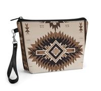 FodPand Small Makeup Bag with Handle - PU Leather Native American Cosmetic Bag for Purse Travel Makeup Organizer Toiletry Pouch Portable Zipper Make Up Pouch for Women 8.9x2.6x5.7 in