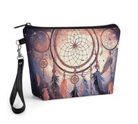 FodPand Small Makeup Bag with Handle - PU Leather Native American Dream Catcher Cosmetic Bag for Purse Travel Makeup Organizer Toiletry Pouch Portable Zipper Make Up Pouch for Women 8.9x2.6x5.7 in