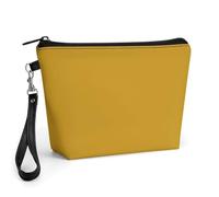 FodPand Small Makeup Bag with Handle - PU Leather Natural Yellow Cosmetic Bag for Purse Travel Makeup Organizer Toiletry Pouch Portable Zipper Make Up Pouch for Women 8.9x2.6x5.7 in
