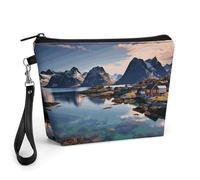FodPand Small Makeup Bag with Handle - PU Leather Norway Islands Cosmetic Bag for Purse Travel Makeup Organizer Toiletry Pouch Portable Zipper Make Up Pouch for Women 8.9x2.6x5.7 in