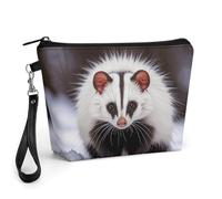 FodPand Small Makeup Bag with Handle - PU Leather Opossum In Snow Print Cosmetic Bag for Purse Travel Makeup Organizer Toiletry Pouch Portable Zipper Make Up Pouch for Women 8.9x2.6x5.7 in
