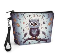 FodPand Small Makeup Bag with Handle - PU Leather Owl Tree Branches Cosmetic Bag for Purse Travel Makeup Organizer Toiletry Pouch Portable Zipper Make Up Pouch for Women 8.9x2.6x5.7 in