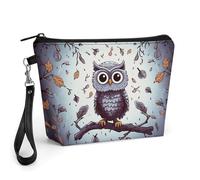 FodPand Small Makeup Bag with Handle - PU Leather Owl Tree Branches Cosmetic Bag for Purse Travel Makeup Organizer Toiletry Pouch Portable Zipper Make Up Pouch for Women 8.9x2.6x5.7 in