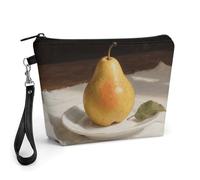 FodPand Small Makeup Bag with Handle - PU Leather Pear Cosmetic Bag for Purse Travel Makeup Organizer Toiletry Pouch Portable Zipper Make Up Pouch for Women 8.9x2.6x5.7 in
