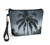 FodPand Small Makeup Bag with Handle - PU Leather Plam Tree Cosmetic Bag for Purse Travel Makeup Organizer Toiletry Pouch Portable Zipper Make Up Pouch for Women 8.9x2.6x5.7 in