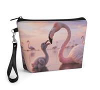 FodPand Small Makeup Bag with Handle - PU Leather Pretty Sunset Pink Flamingo Cosmetic Bag for Purse Travel Makeup Organizer Toiletry Pouch Portable Zipper Make Up Pouch for Women 8.9x2.6x5.7 in