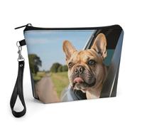 FodPand Small Makeup Bag with Handle - PU Leather Puppy Dog Boston Terrier Cosmetic Bag for Purse Travel Makeup Organizer Toiletry Pouch Portable Zipper Make Up Pouch for Women 8.9x2.6x5.7 in