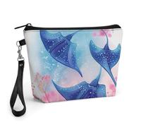 FodPand Small Makeup Bag with Handle - PU Leather Sea Animals Stingrays Cosmetic Bag for Purse Travel Makeup Organizer Toiletry Pouch Portable Zipper Make Up Pouch for Women 8.9x2.6x5.7 in
