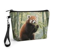 FodPand Small Makeup Bag with Handle - PU Leather Small Panda Cosmetic Bag for Purse Travel Makeup Organizer Toiletry Pouch Portable Zipper Make Up Pouch for Women 8.9x2.6x5.7 in