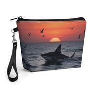 FodPand Small Makeup Bag with Handle - PU Leather Sneaking Shark Cosmetic Bag for Purse Travel Makeup Organizer Toiletry Pouch Portable Zipper Make Up Pouch for Women 8.9x2.6x5.7 in