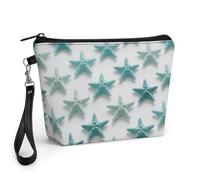 FodPand Small Makeup Bag with Handle - PU Leather Starfish Cosmetic Bag for Purse Travel Makeup Organizer Toiletry Pouch Portable Zipper Make Up Pouch for Women 8.9x2.6x5.7 in
