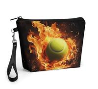 FodPand Small Makeup Bag with Handle - PU Leather Tennis on Fire Cosmetic Bag for Purse Travel Makeup Organizer Toiletry Pouch Portable Zipper Make Up Pouch for Women 8.9x2.6x5.7 in
