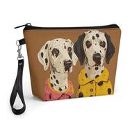 FodPand Small Makeup Bag with Handle - PU Leather Two Dogs Wearing Clothes Cosmetic Bag for Purse Travel Makeup Organizer Toiletry Pouch Portable Zipper Make Up Pouch for Women 8.9x2.6x5.7 in