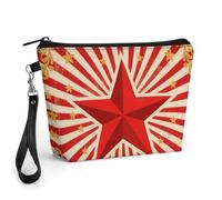 FodPand Small Makeup Bag with Handle - PU Leather Vintage Circus Background Cosmetic Bag for Purse Travel Makeup Organizer Toiletry Pouch Portable Zipper Make Up Pouch for Women 8.9x2.6x5.7 in
