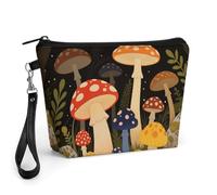 FodPand Small Makeup Bag with Handle - PU Leather Vintage Mushrooms Cosmetic Bag for Purse Travel Makeup Organizer Toiletry Pouch Portable Zipper Make Up Pouch for Women 8.9x2.6x5.7 in