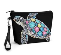 FodPand Small Makeup Bag with Handle - PU Leather Watercolor Sea Turtle Cosmetic Bag for Purse Travel Makeup Organizer Toiletry Pouch Portable Zipper Make Up Pouch for Women 8.9x2.6x5.7 in