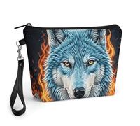 FodPand Small Makeup Bag with Handle - PU Leather Wolf Cosmetic Bag for Purse Travel Makeup Organizer Toiletry Pouch Portable Zipper Make Up Pouch for Women 8.9x2.6x5.7 in