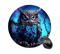 FodPand Small Round Mouse Pad 7.8" Waterproof Non-Slip Rubber Base Mousepad | Durable Blue Owl Mouse Pad, Washable Mousemats, Cute Laptop Computer Desk Mat for Office Home Gaming