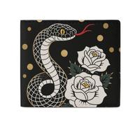 FodPand Snake Red Flower Bifold Wallet for Men Women, 4.3"x3.7" Compact Leather Wallet with ID Window & Coin Pocket, Slim Minimalist Card Holder for Daily Carry & Travel