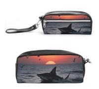 FodPand Sneaking Shark Pencil Pouch Mini Makeup Bag with Handle - 7.8x3.9x2.1 Inches Durable Waterproof PU Leather, Large Capacity Portable Pencil Case for Office, Travel