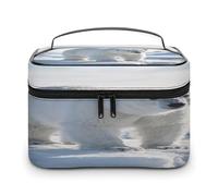 FodPand Snow Bear Makeup Bag with Makeup Brush Compartment Cosmetic Bag with Handle And Zipper Portable Organizer Bag for Daily, Camping, Traveling, Hotel