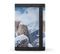 FodPand Snow Leopard Mountain Wallet,Portable Three Folds Wallet Sturdy With Hanging Buckle Zipper Wallets for Man Woman