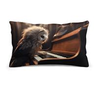 FodPand Soft Plush Owl Plays Piano Pillow Protector with Zipper Breathable Body Pillowcases 8x12 Decorative Throw Pillow Covers Cushion Case Farmhouse Home Decor for Sofa Couch Bed Chair