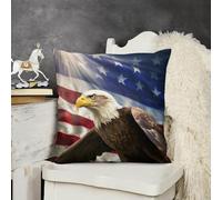 FodPand Soft Plush USA Flag Eagle Couch Pillow Covers 22x22 Decorative Square Body Pillow Case with Hidden Zipper Skin-Friendly & Anti-Pilling Cushion Cover for Living Room Bedroom Sofa Patio