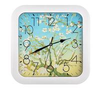 FodPand Spring Blossoms in Full Bloom Wall Clock,Battery Operated Modern Retro Rounded Square Clock Clock for Bedroom Living Room Office Home Gym Porch Decor Indoor Outdoor 10.2 * 10.2In