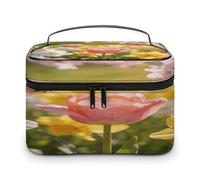 FodPand Spring Field Sweet Words Makeup Bag with Makeup Brush Compartment Cosmetic Bag with Handle And Zipper Portable Organizer Bag for Daily, Camping, Traveling, Hotel