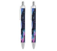 FodPand Starry Cosmos Ballpoint Pens Fine Point Smooth Writing Pen Retractable Ball Point Pens 0.5mm Black Ink Pen Office Supplies Gifts for Men Women 2 PCS