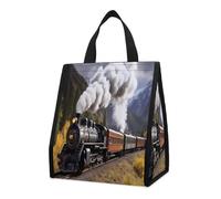 FodPand Steam Locomotive Train Insulated Lunch Bag with Pocket Leakproof Cooler Bags Reusable Cooler Tote Foldable Lunch Tote for Women Men for Work Travel Picnic 9L